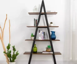 Walnut Modern A-Frame 4-Shelf Bookcase 4 Walnut Modern A-Frame 4-Shelf Bookcase -Home Furniture Store 810598942 A0 3