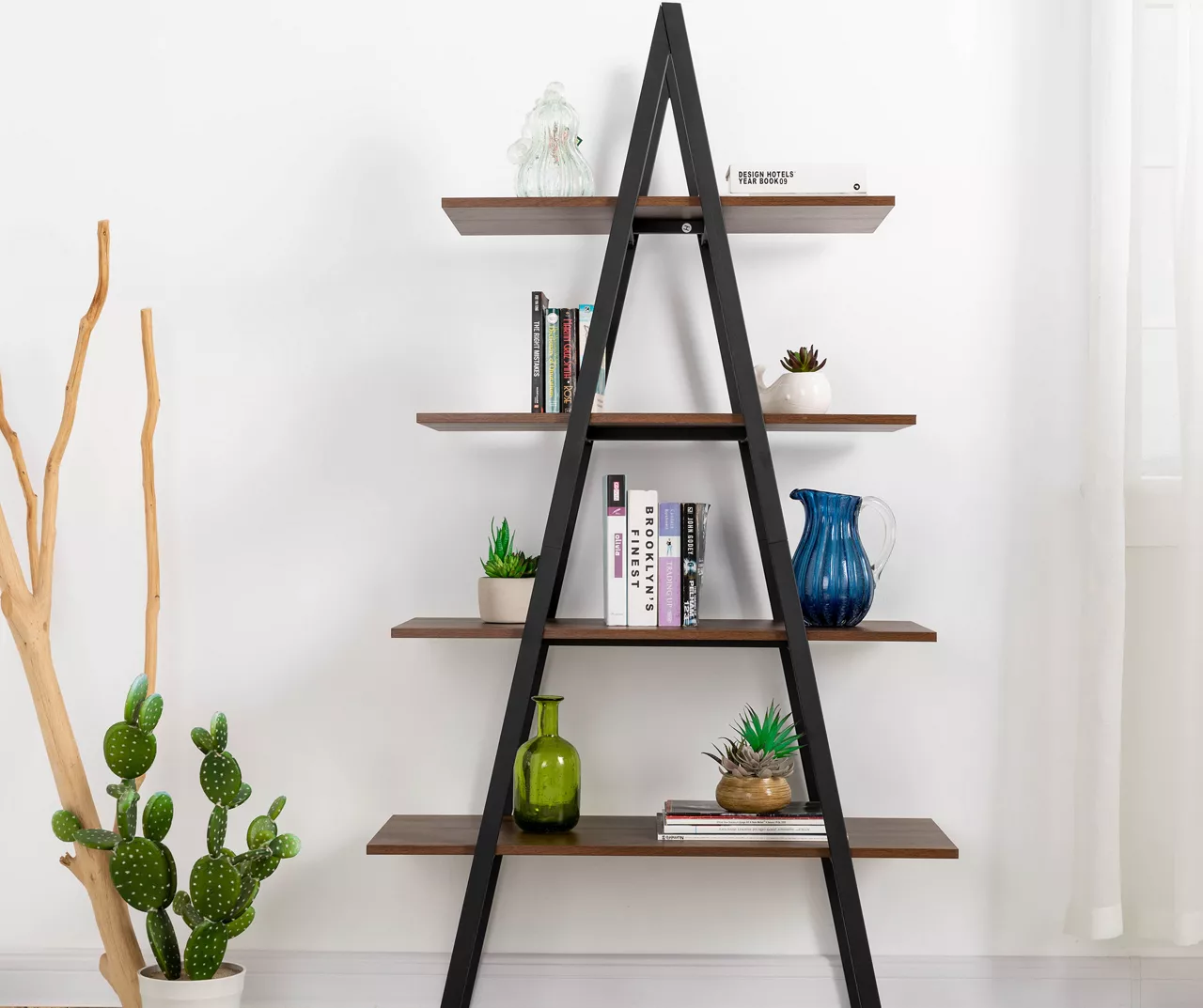 Walnut Modern A-Frame 4-Shelf Bookcase Walnut Modern A-Frame 4-Shelf Bookcase -Home Furniture Store 810598942 A0 3