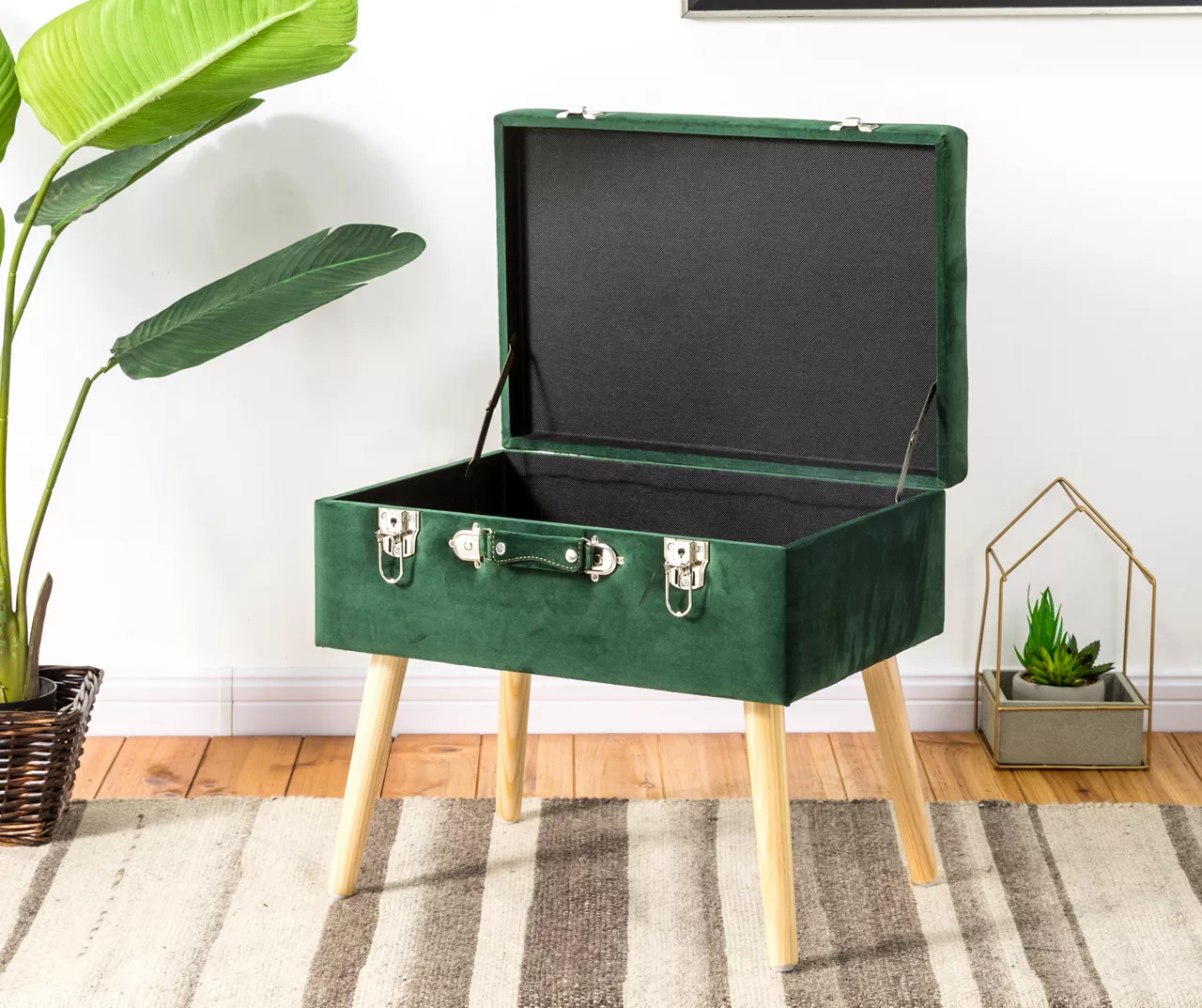 Glitzhome Velvet Suitcase Storage Stool Glitzhome Velvet Suitcase Storage Stool -Home Furniture Store 810598947 A0 2