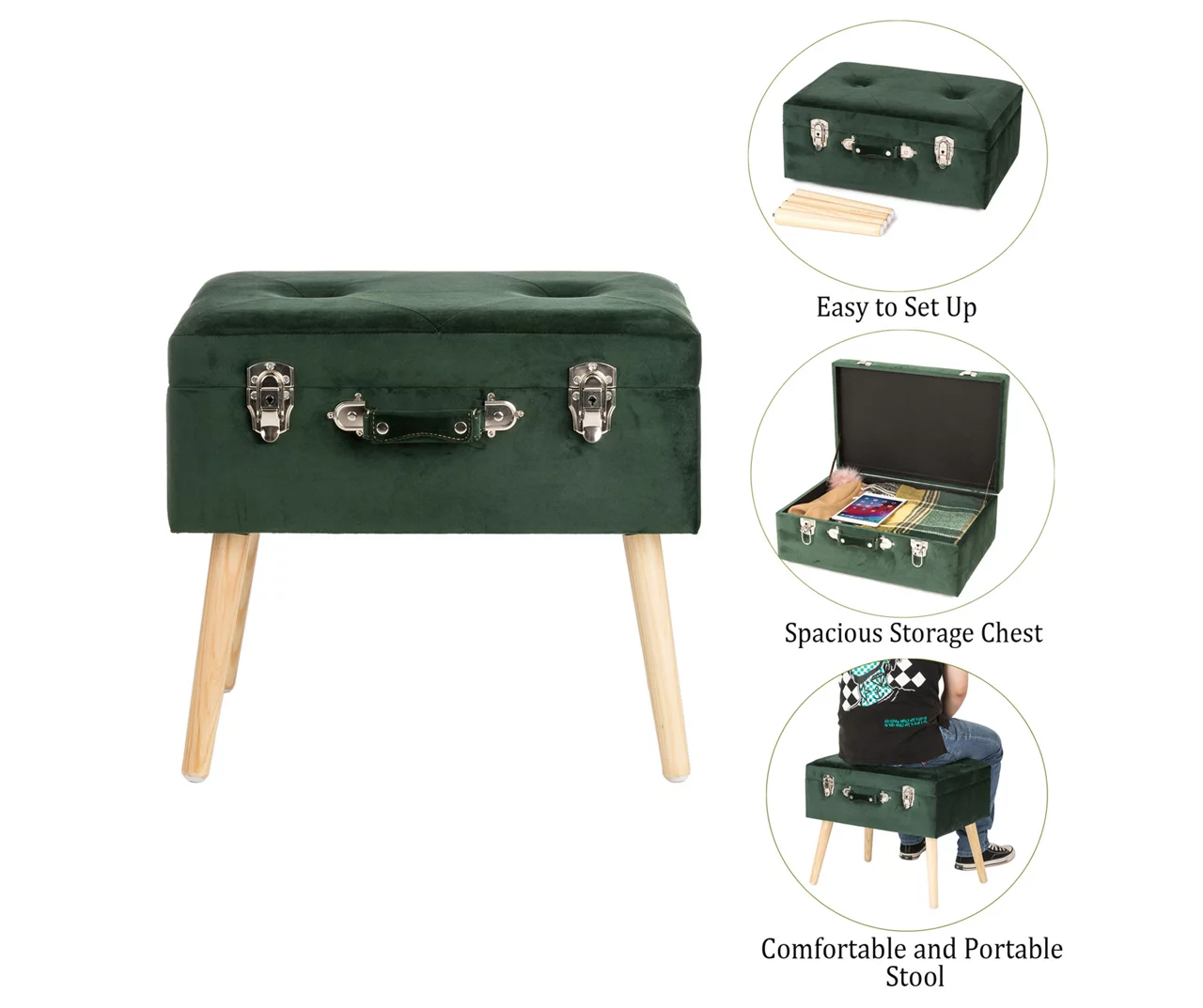 Glitzhome Velvet Suitcase Storage Stool Glitzhome Velvet Suitcase Storage Stool -Home Furniture Store 810598947 A0 7