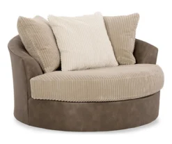 Keskin Brown Faux Leather Oversize Swivel Accent Chair -Home Furniture Store 810612413 1