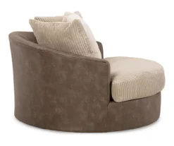 Keskin Brown Faux Leather Oversize Swivel Accent Chair -Home Furniture Store 810612413 3