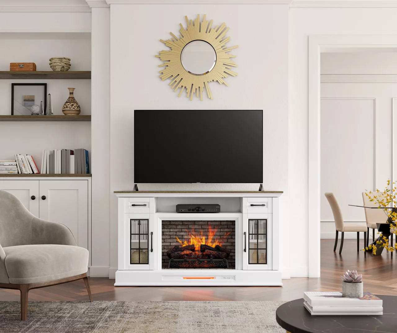 60" White 2-Door Electric Fireplace Console 60" White 2-Door Electric Fireplace Console -Home Furniture Store 810618088 B0 2