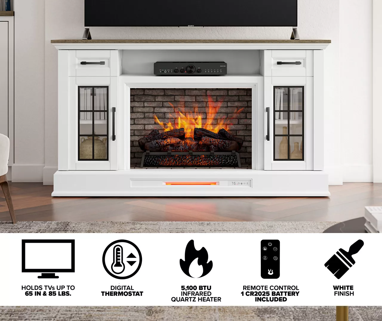 60" White 2-Door Electric Fireplace Console 60" White 2-Door Electric Fireplace Console -Home Furniture Store 810618088 M7