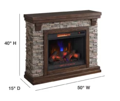 50" Madison Pine & Faux Stone Electric Fireplace -Home Furniture Store 810620258 A6