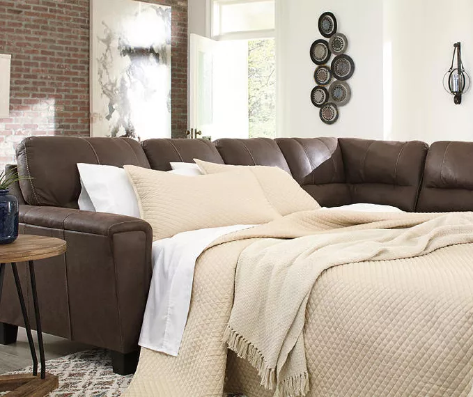 Signature Design By Ashley Navi Chestnut Faux Leather Sleeper Sectional with Right-Facing Chaise Signature Design By Ashley Navi Chestnut Faux Leather Sleeper Sectional With Right-Facing Chaise -Home Furniture Store combo760017