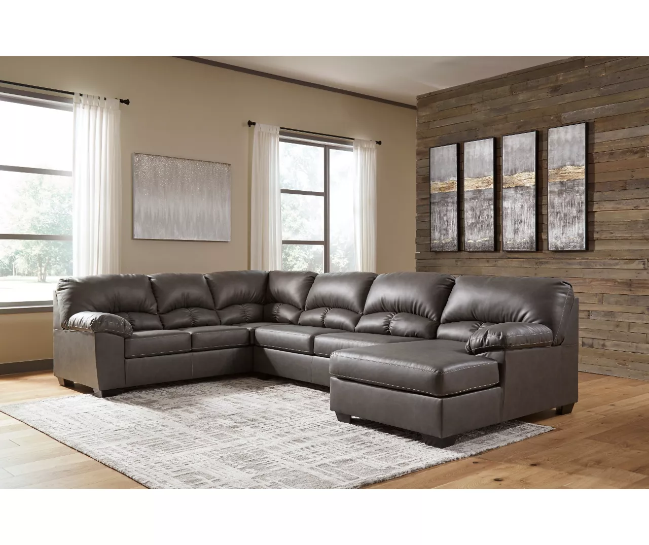 Signature Design By Ashley Aberton Gray Faux Leather 3-Piece Sectional with Right-Facing Chaise Signature Design By Ashley Aberton Gray Faux Leather 3-Piece Sectional With Right-Facing Chaise -Home Furniture Store combo860013 1