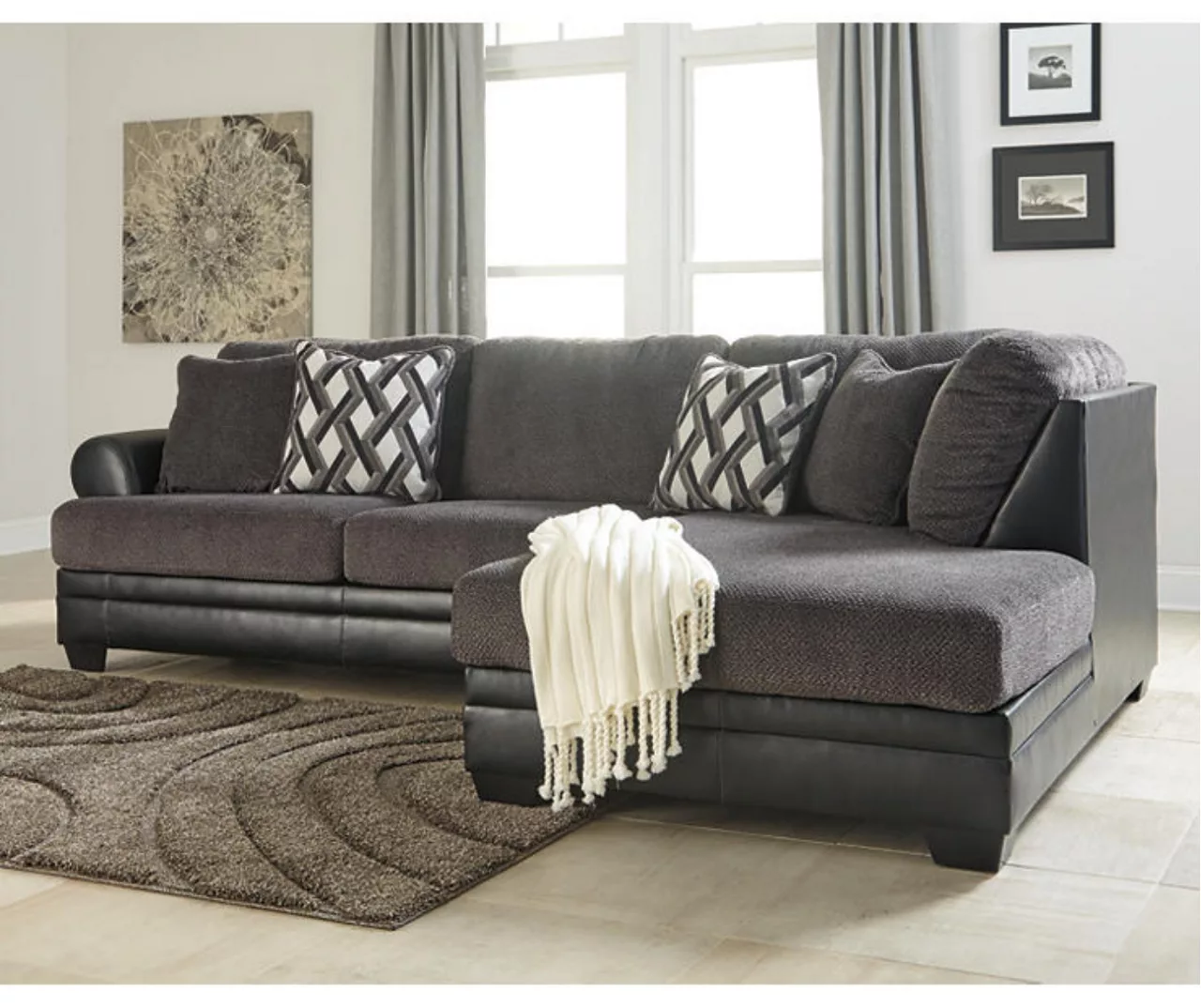 Signature Design By Ashley Kumasi Gray Faux Leather Sectional with Right-Facing Chaise Signature Design By Ashley Kumasi Gray Faux Leather Sectional With Right-Facing Chaise -Home Furniture Store combo870008 1